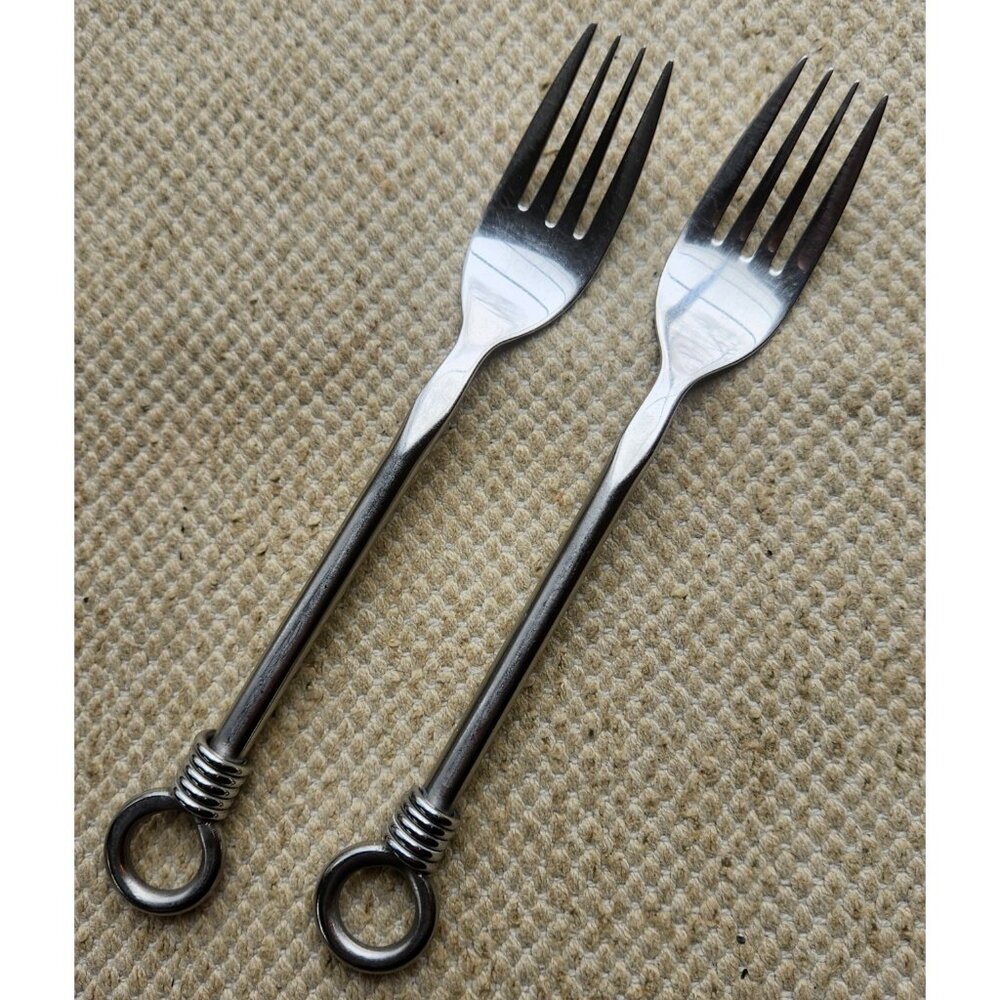 Set of 2 Gibson Cuomo Stainless Steel Flatware Dinner Forks Satin Ring Handle